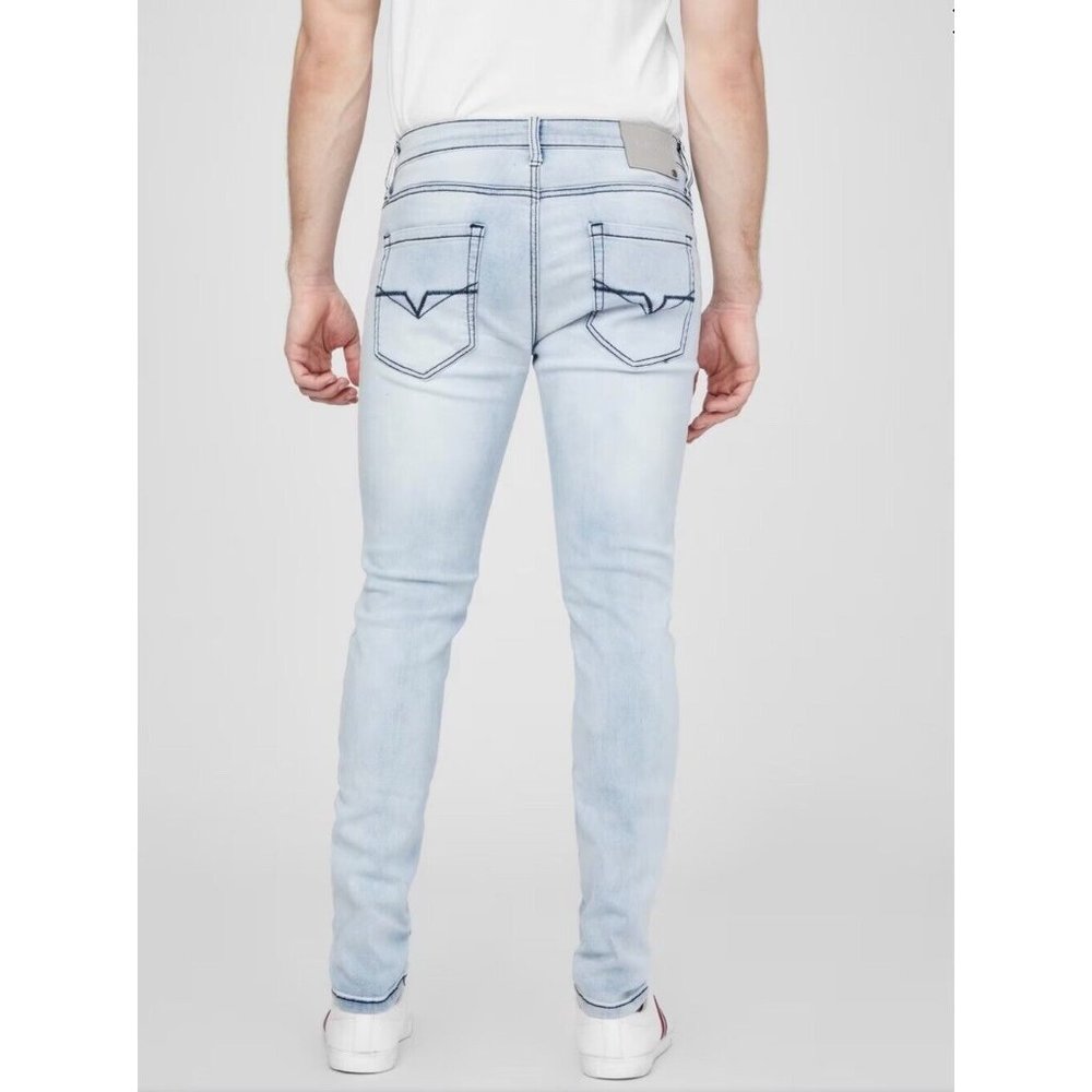Guess Men’s Sammy Super Stretch Skinny Jeans Light Blue With Destroy Size 40